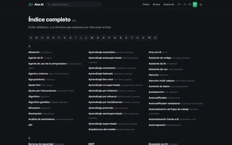 El índice completo: los 300 términos listados con su nombre local y en inglés.